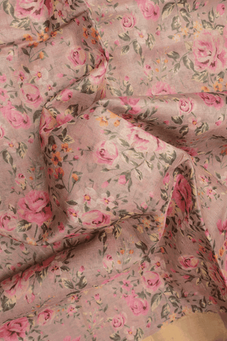Floral Printed Design Wild Rose Tussar Silk Saree