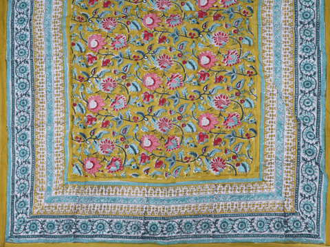 Floral Printed Pear Green Cotton Single Bedspread