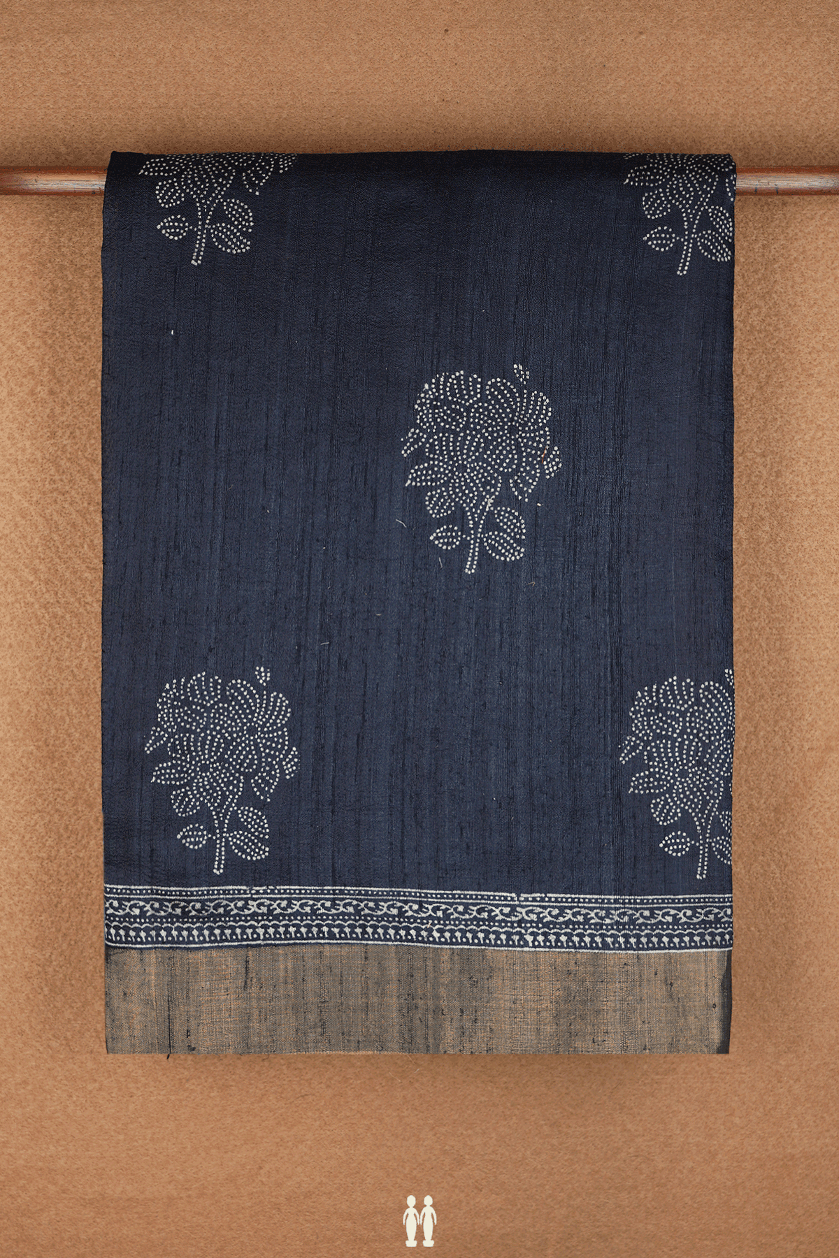 Floral Printed Motifs Black Tussar Silk Saree