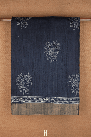 Floral Printed Motifs Black Tussar Silk Saree