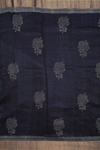 Floral Printed Motifs Black Tussar Silk Saree