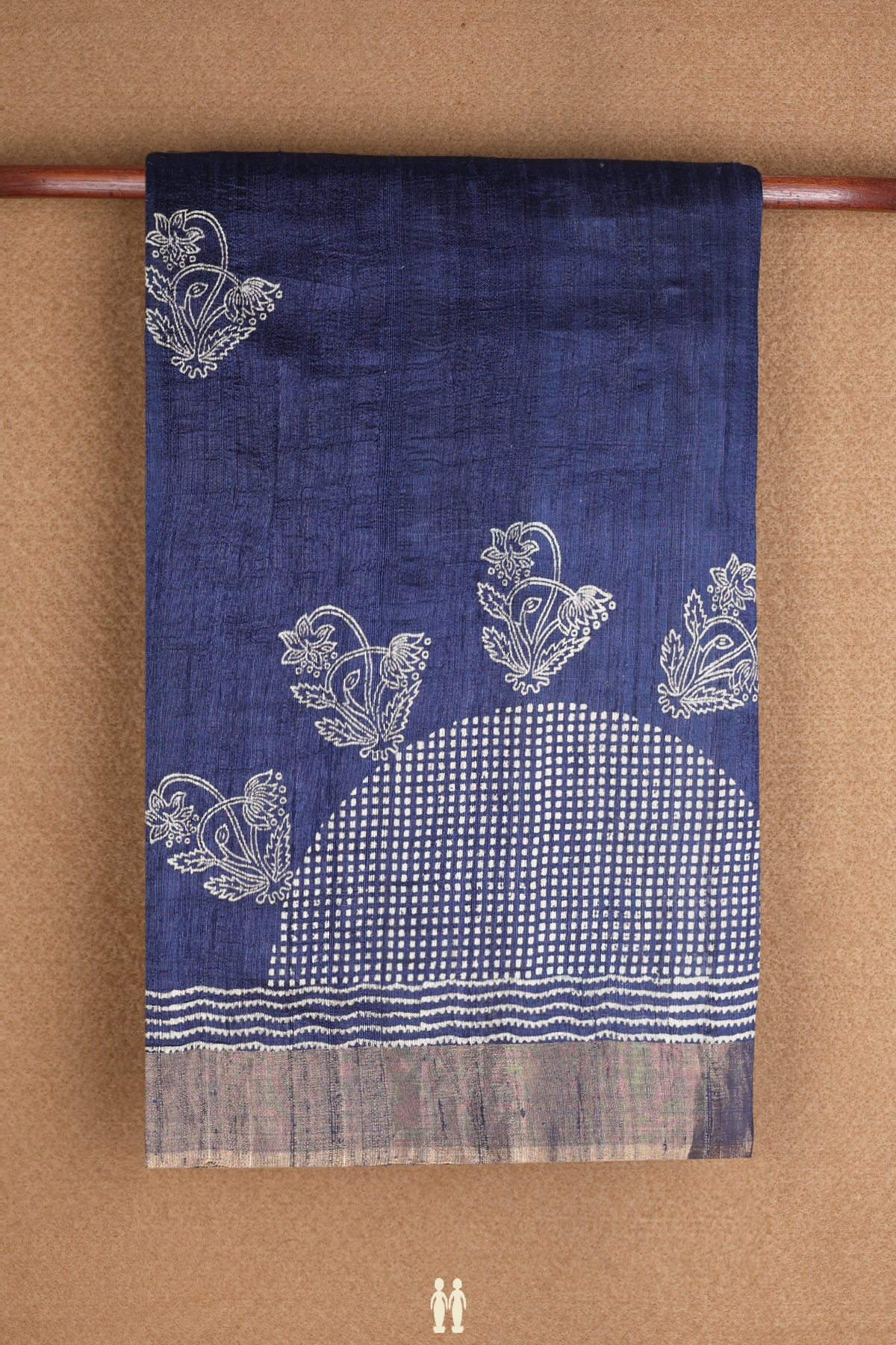 Floral Printed Motifs Oxford Blue Tussar Silk Saree