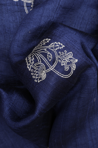 Floral Printed Motifs Oxford Blue Tussar Silk Saree