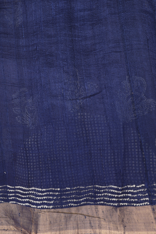 Floral Printed Motifs Oxford Blue Tussar Silk Saree