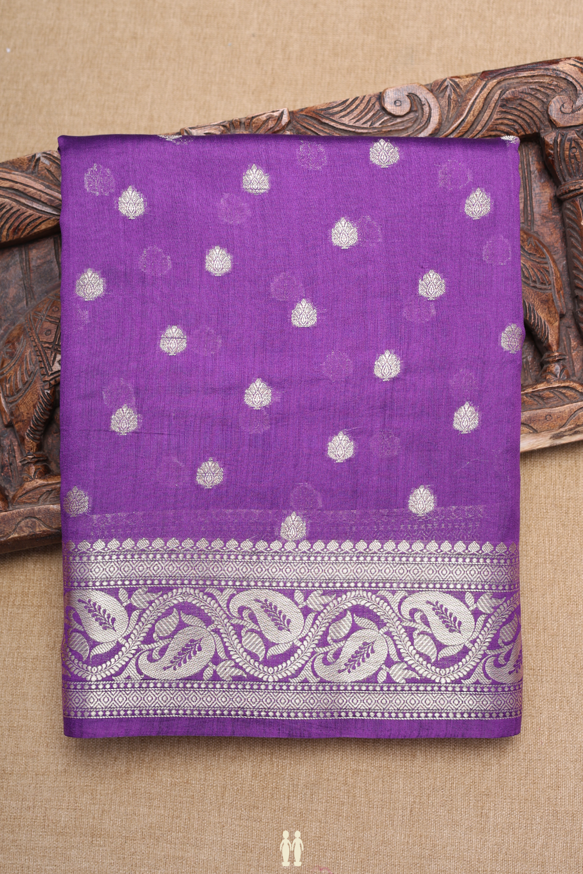 Floral Threadwork Motifs Purple Banarasi Silk Saree