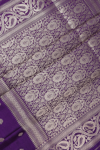 Floral Threadwork Motifs Purple Banarasi Silk Saree