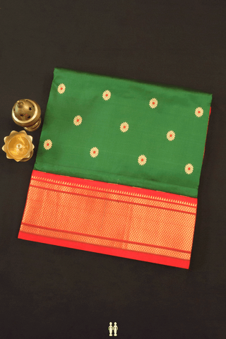 Floral Zari Buttas Bold Green Paithani Silk Saree