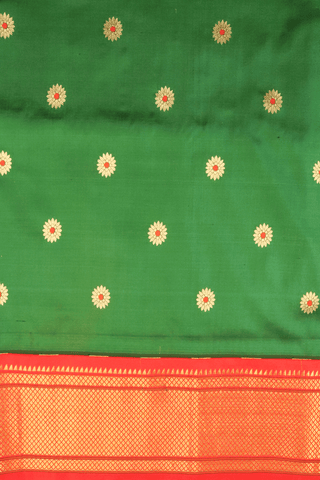 Floral Zari Buttas Bold Green Paithani Silk Saree