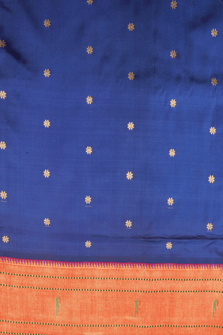 Floral Zari Buttas Navy Blue Paithani Silk Saree