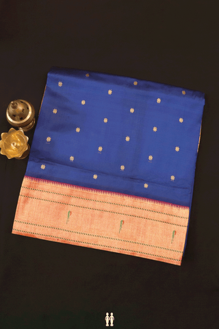 Floral Zari Buttas Navy Blue Paithani Silk Saree