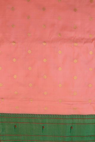 Floral Zari Buttas Peach Pink Paithani Silk Saree