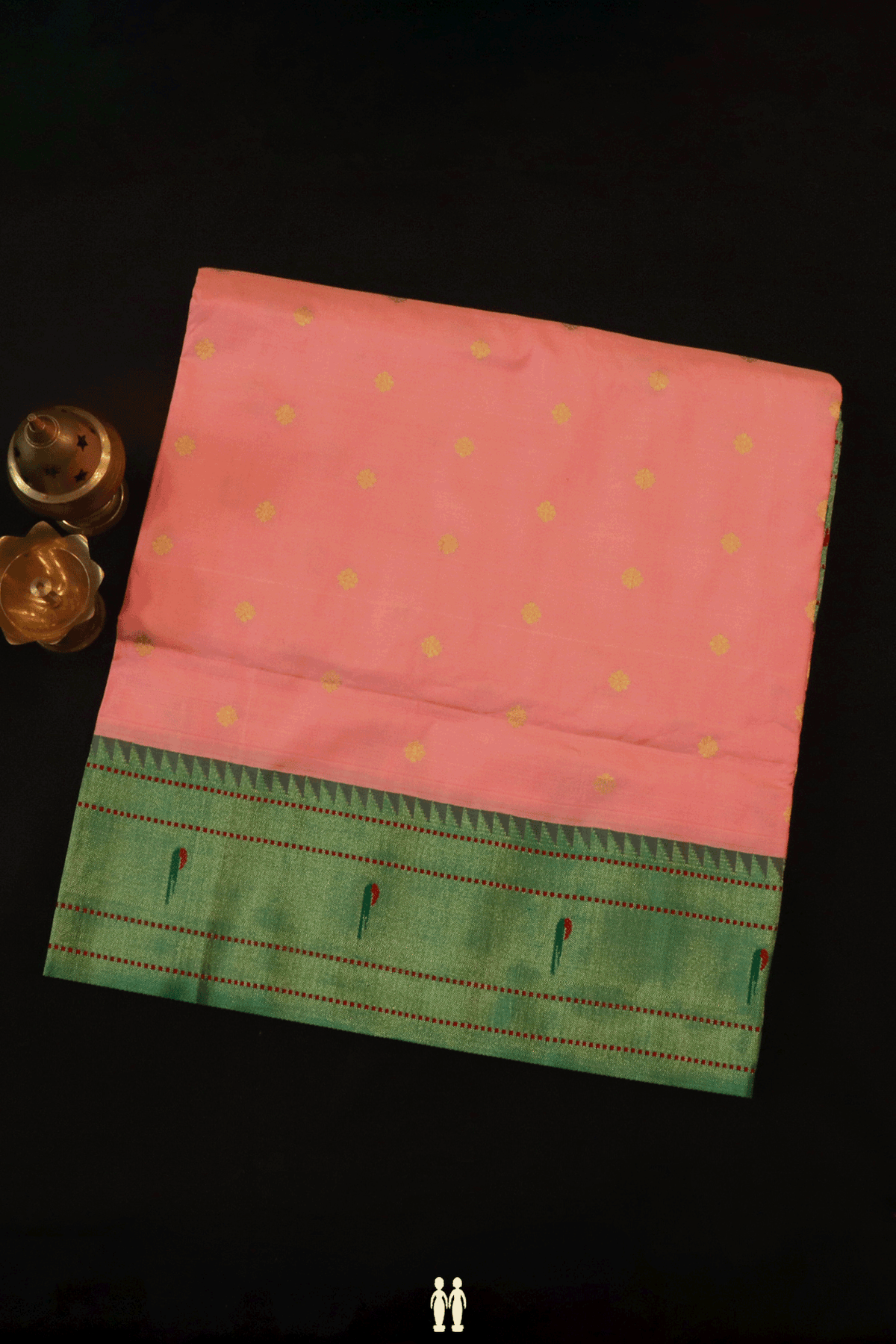 Floral Zari Buttas Peach Pink Paithani Silk Saree