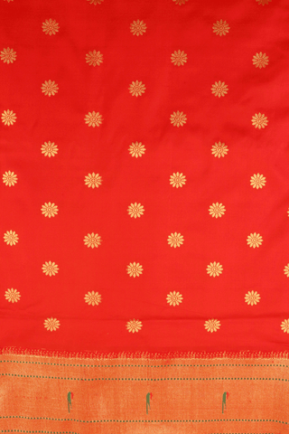 Floral Zari Buttas Scarlet Red Paithani Silk Saree