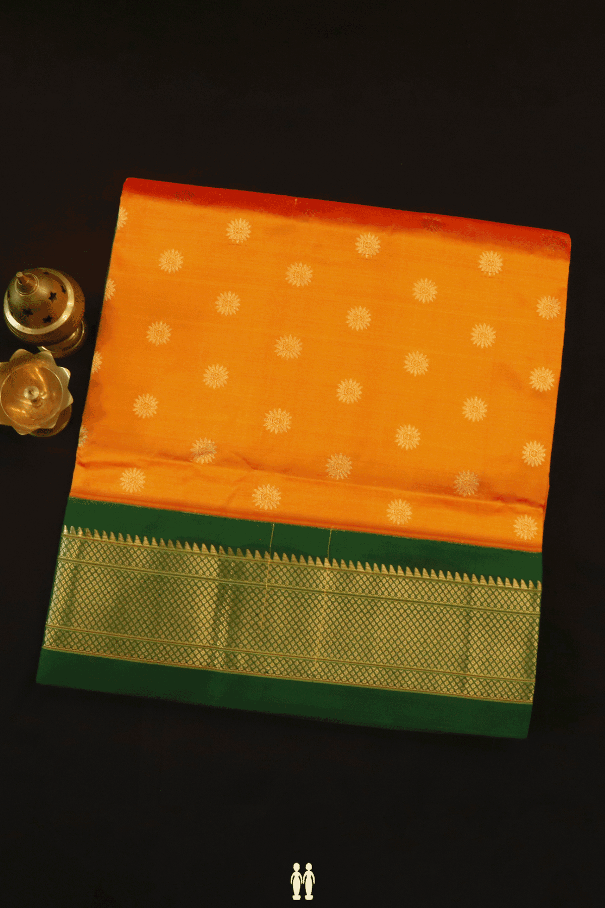 Floral Zari Buttas Tangerine Orange Paithani Silk Saree