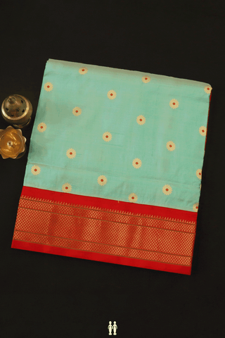 Floral Zari Buttas Turkish Blue Paithani Silk Saree