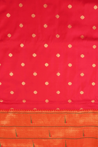 Floral Zari Buttis Chilli Red Paithani Silk Saree