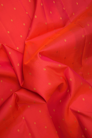 Floral Zari Buttis Coral Red Kanchipuram Silk Saree