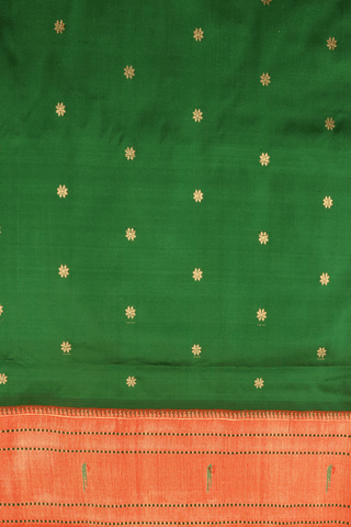 Floral Zari Buttis Emerald Green Paithani Silk Saree