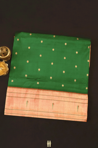 Floral Zari Buttis Emerald Green Paithani Silk Saree