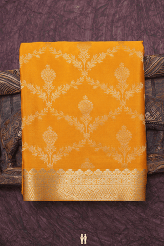 Floral Zari Design Ochre Orange Mysore Silk Saree