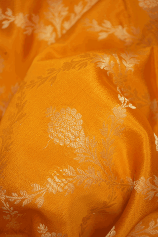 Floral Zari Design Ochre Orange Mysore Silk Saree