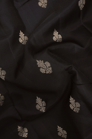 Floral Zari Motifs Black Kanchipuram Silk Saree