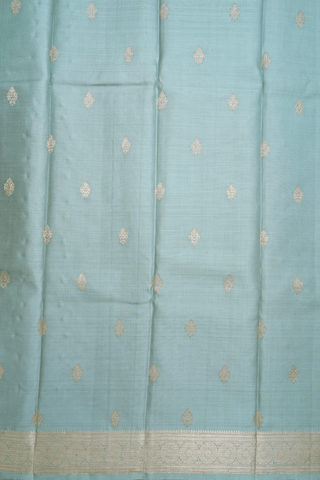 Floral Zari Motifs Cream Blue Kanchipuram Silk Saree