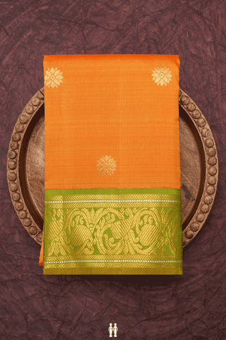 Floral Zari Motifs Orange Kanchipuram Silk Saree