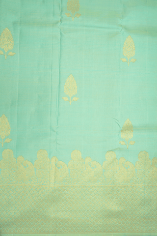 Floral Zari Motifs Pastel Green Kanchipuram Silk Saree