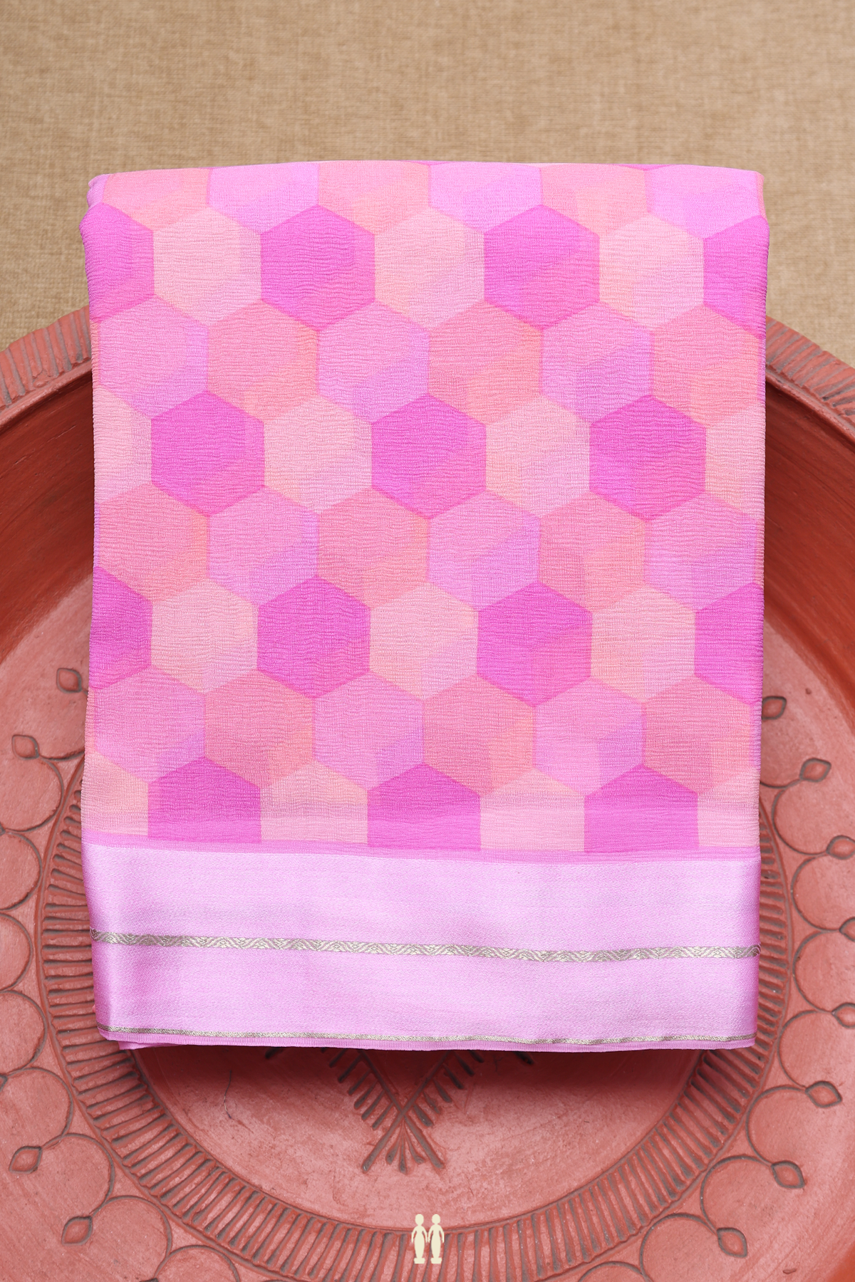 Geometric Design Shades Of Pink Chiffon Saree