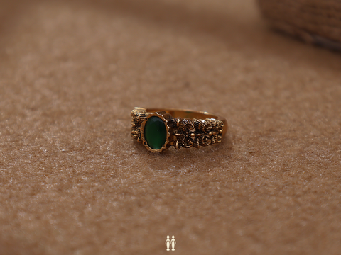 Green Stone Antique Design Gold Plated Silver Ring