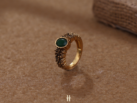 Green Stone Antique Design Gold Plated Silver Ring