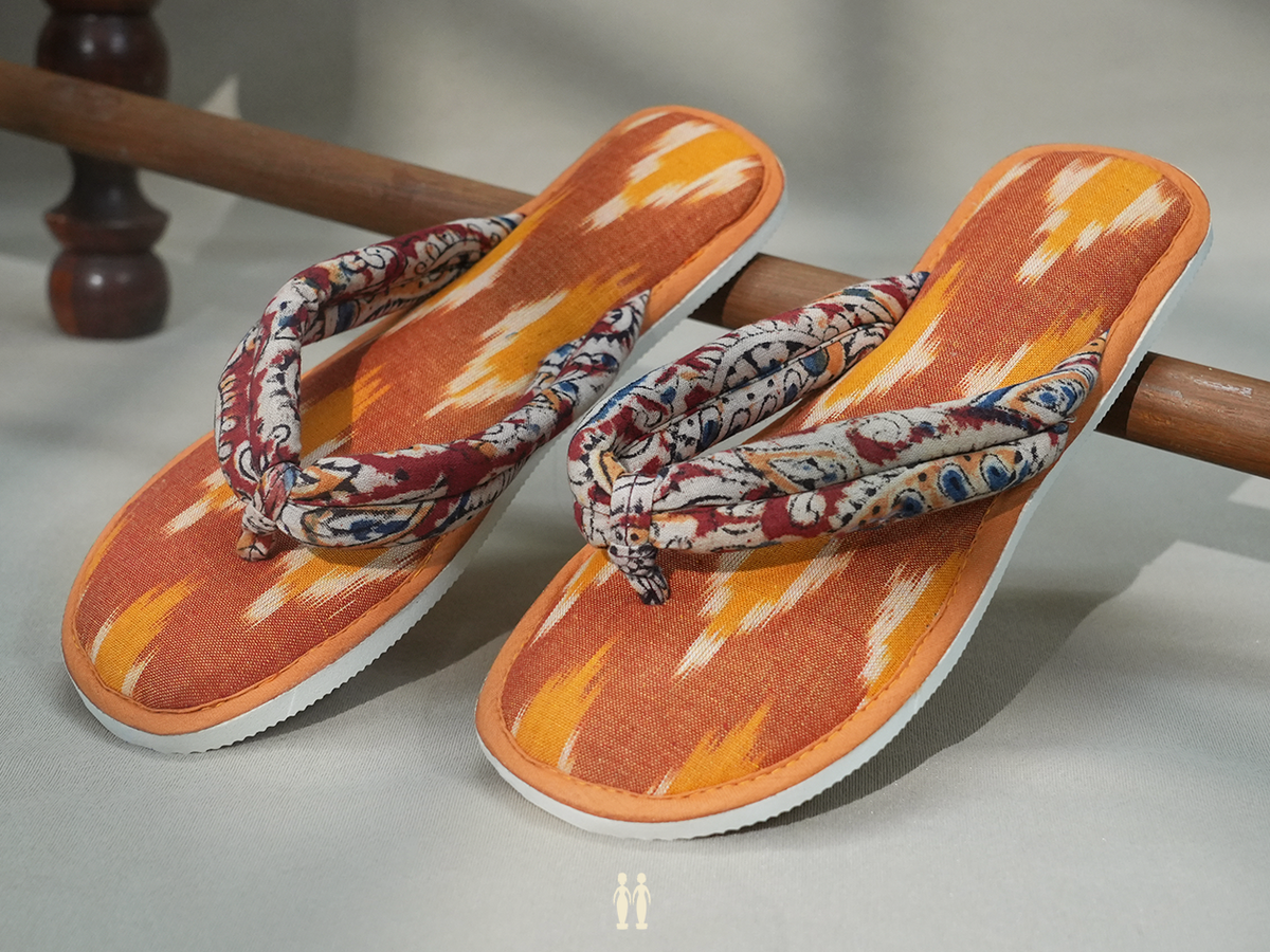 Ikat Design Orange Cotton Slippers