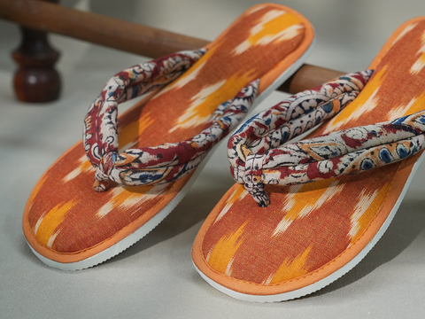 Ikat Design Orange Cotton Slippers