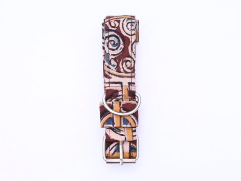 Dark Maroon Kalamkari Cotton Dog Collar With Rope Set