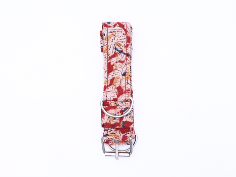 Red Kalamkari Cotton Dog Collar With Rope Set