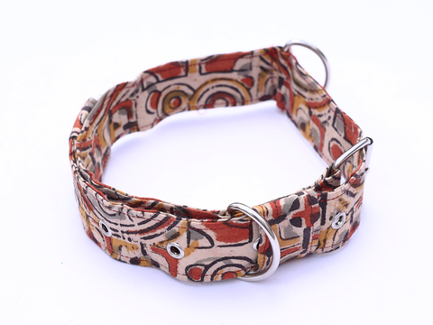 Multicolor Kalamkari Cotton Dog Collar With Rope Set