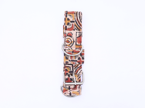 Multicolor Kalamkari Cotton Dog Collar With Rope Set