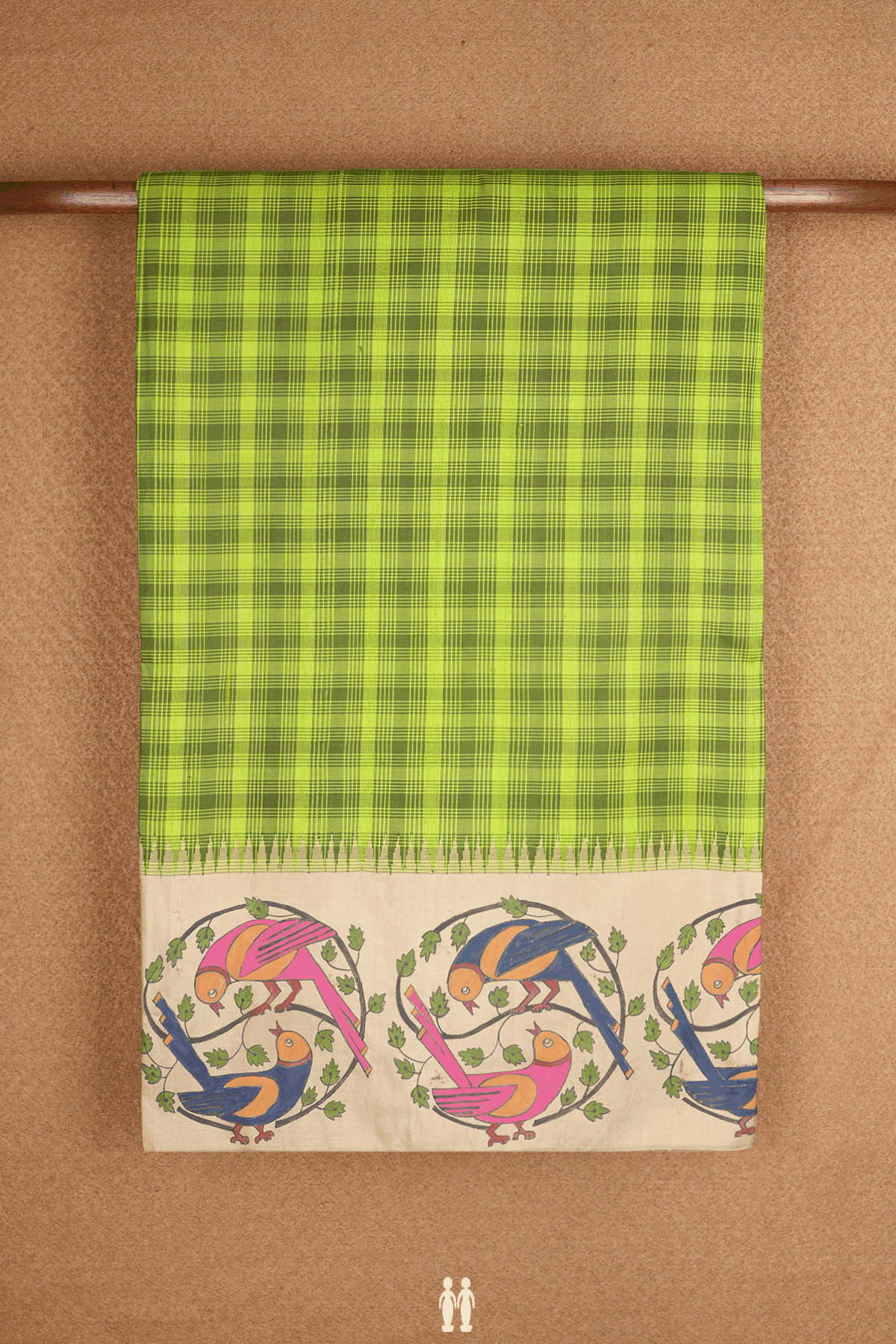 Hand Painted Border Fern Green Kanchipuram Silk Saree