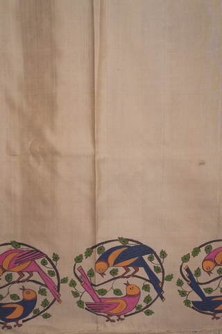 Hand Painted Border Fern Green Kanchipuram Silk Saree