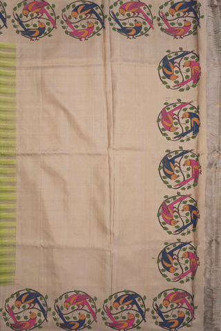 Hand Painted Border Fern Green Kanchipuram Silk Saree