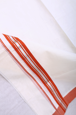 Contrast Border Plain Off White Cotton Dhoti