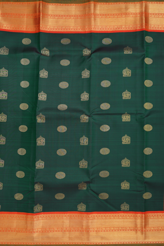 Kanchipuram Silk Saree In Forest Green With Traditional Motif