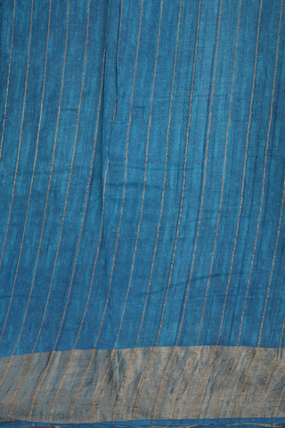 Tussar Silk Saree In Cobalt Blue With Self Design