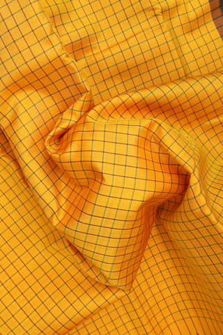 Allover Checked Design Honey Orange Kanchipuram Silk Saree