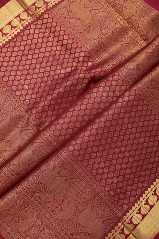 Floral Zari Motifs Berry Red Kanchipuram Silk Saree