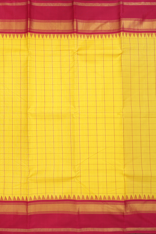 Kanchipuram Silk Saree In Yellow With Checks Design