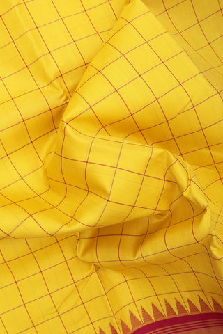 Kanchipuram Silk Saree In Yellow With Checks Design