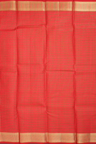 Kanchipuram Silk Saree In Chilli Red With Checks Design