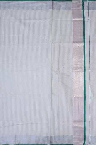 Kerala Cotton Saree In Egg White With Allover Stripes Design